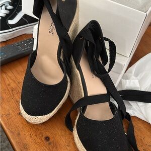 Espadrille Black Wedge Shoes